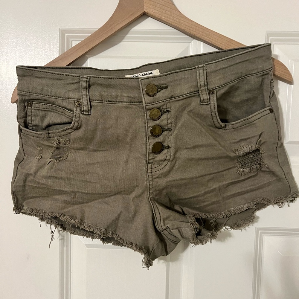 Billabong Olive Green Jean Shorts Distressed Style